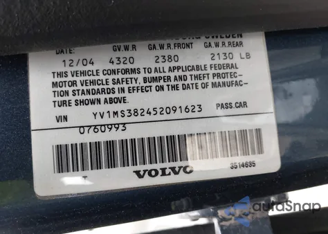 2005 Volvo S40 2.4I from USA, damaged, VIN YV1MS382452091623